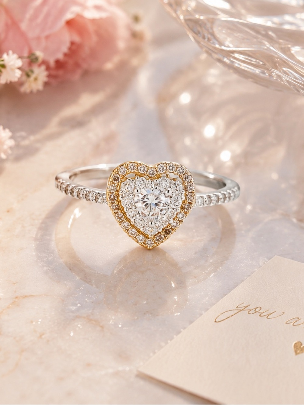 Leith Two-Tone Cubic Zirconia Heart Ring Silver & Gold